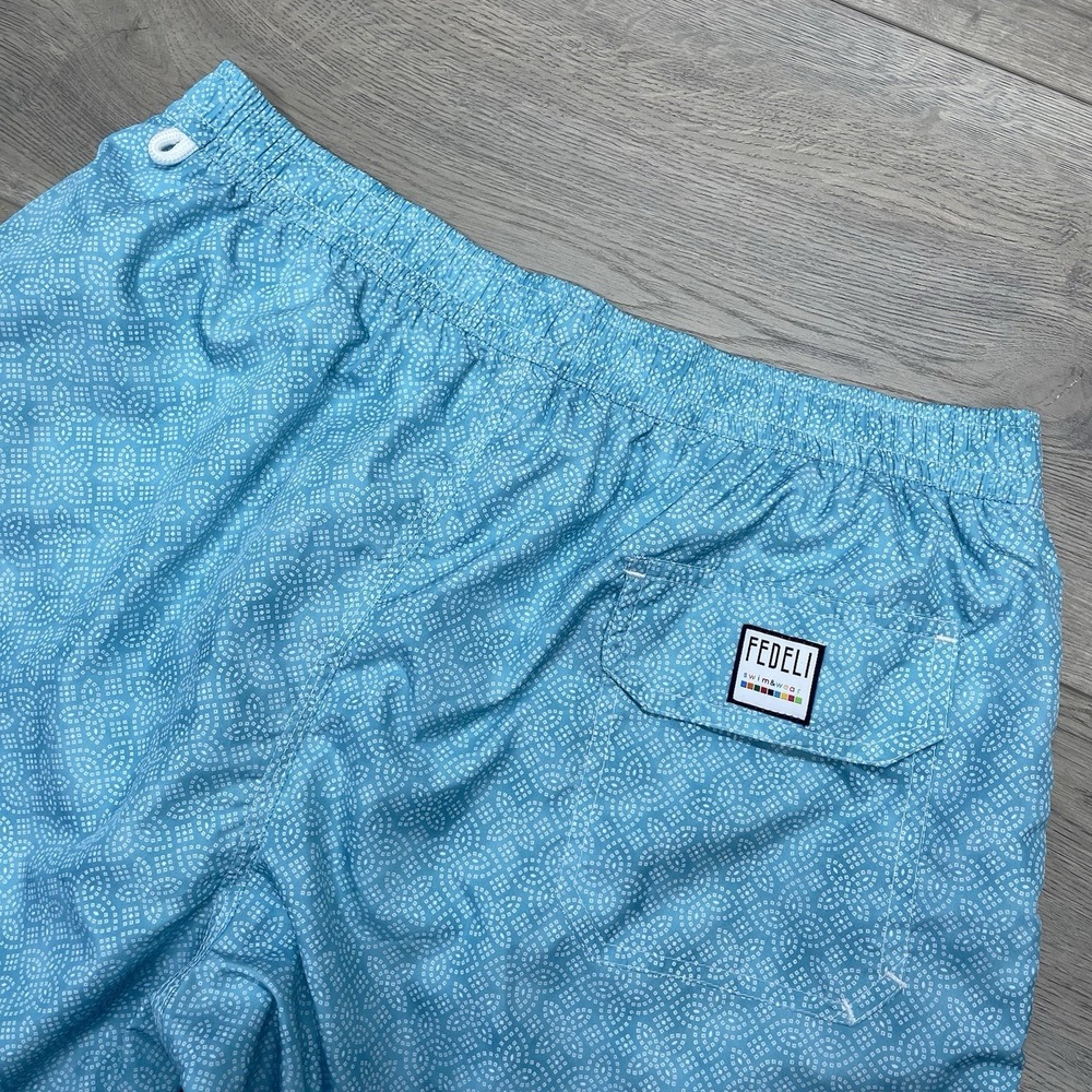 Fedeli Madeira Printed Swim Trunks Blue Geometric AOP Sz XL READ NWI